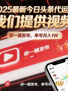 2025最新今日头条代运营，我们提供视频，你一键发布，单号月入1W【揭秘】