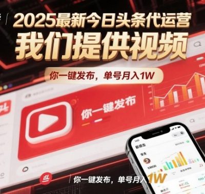 2025最新今日头条代运营，我们提供视频，你一键发布，单号月入1W【揭秘】