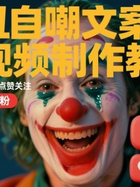 小丑自嘲文案短视频制作教学，情感共鸣引停留点赞关注，快速起号涨粉