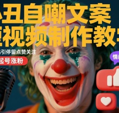 小丑自嘲文案短视频制作教学，情感共鸣引停留点赞关注，快速起号涨粉