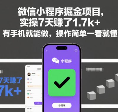 微信小程序掘金项目，实操7天賺了1.7k+，有手机就能做，操作简单一看就懂【揭秘】