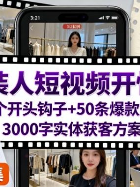 服装人短视频开悟课，50个短视频开头钩子+50条短视频爆款文案+3000字实体获客方案