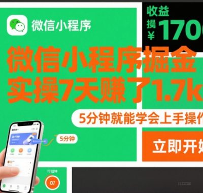 微信小程序掘金，实操7天賺了1.7k+，操作简单，5分钟就能学会上手操作【揭秘】