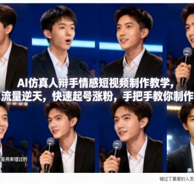 AI仿真人辩手情感短视频制作教学，流量逆天，快速起号涨粉，手把手教你制作