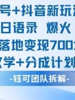 视频号加抖音新玩法：爆火新型每日语录，收徒教学加分成计划，三种变现玩法，当日变现7张