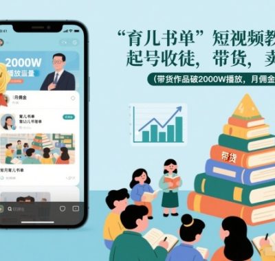育儿书单短视频教学，起号收徒，带货，卖书（带货作品破2000W播放，月佣金2W）