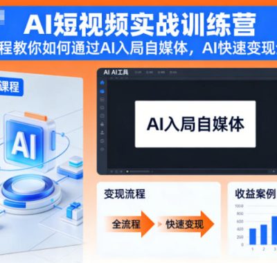 AI短视频实战训练营，1套课程教你如何通过AI入局自媒体，AI快速变现全流程