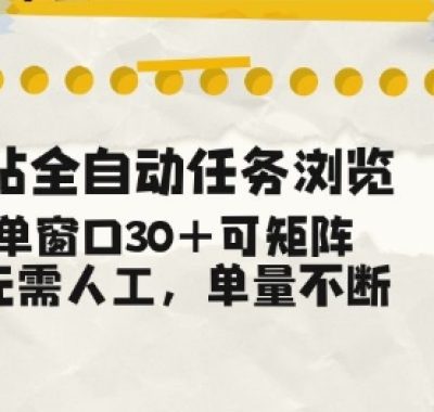 B站全自动任务浏览，单窗口30+可矩阵操作，无需人工单量不断【揭秘】