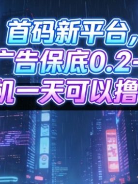 首码新平台，一个广告保底0.2-0.4，单机一天可以撸80，可矩阵操作【揭秘】