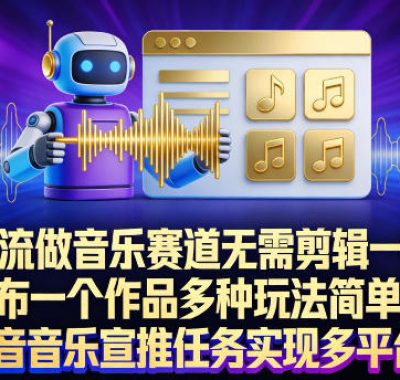 AI工作流做音乐赛道，无需剪辑，一键导出作品发布，一个作品多种玩法，简单操作即可做抖音音乐宣推任务