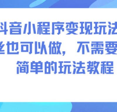 抖音小程序变现玩法，0粉丝也可以做，不需要成本，简单的玩法教程