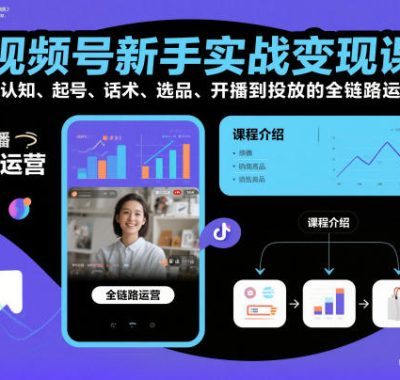 视频号新手实战变现课，从认知、起号、话术、选品、开播到投放的全链路运营