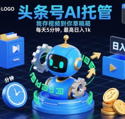 头条号AI托管，我存视频到你草稿箱，每天5分钟，最高日入1k【揭秘】