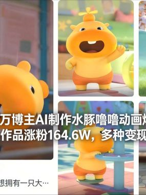 抖音某百万博主AI制作水豚噜噜动画爆款视频，84条作品涨粉164.6W，多种变现方式