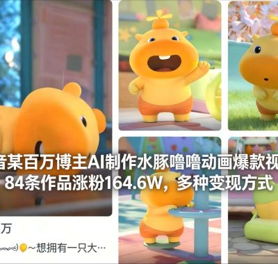 抖音某百万博主AI制作水豚噜噜动画爆款视频，84条作品涨粉164.6W，多种变现方式