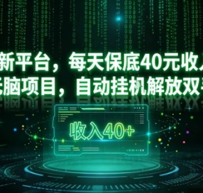 全新平台，每天保底40米收入，无脑项目，自动挂G解放双手【揭秘】