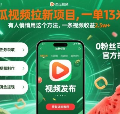 西瓜视频拉新项目，一单13米，有人悄悄用这个方法，一条视频收益2.5w+（附详细教程）