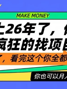 26年了，不要再疯狂的找项目了，看完这个你也可以月入十个W【揭秘】