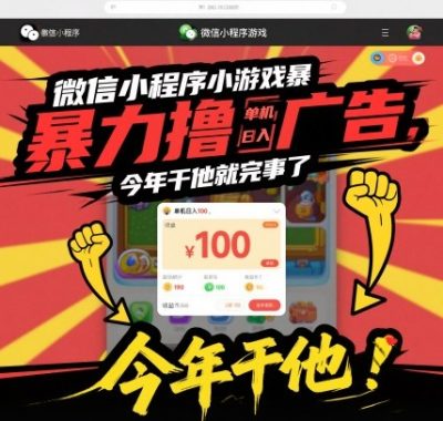 微信小程序小游戏暴力撸广告，单机日入100，今年干他就完事了