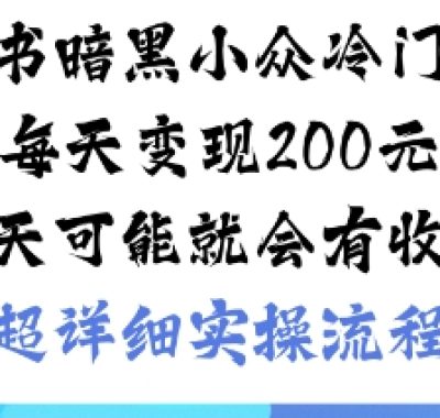 小红书暗黑小众冷门项目每天变现2张当天可能就会有收益