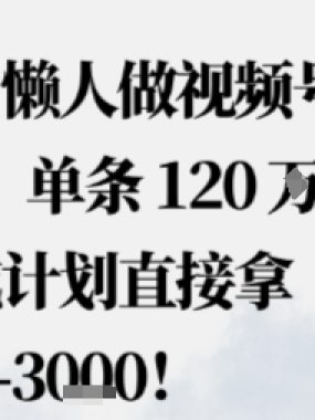 蓝海赛道，懒人做视频号也能躺挣，单条120W赞，分成计划直接拿1.5k，不用拍不用剪