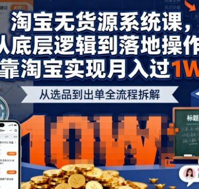 2025最新淘宝无货源系统课，从底层逻辑到落地操作，靠淘宝实现月入过1W