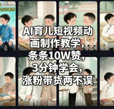 AI育儿短视频动画制作教学，条条10W赞，3分钟学会，涨粉带货两不误
