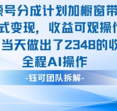 新玩法，视频号分成计划+橱窗带货，有人当天做出了2348的收益