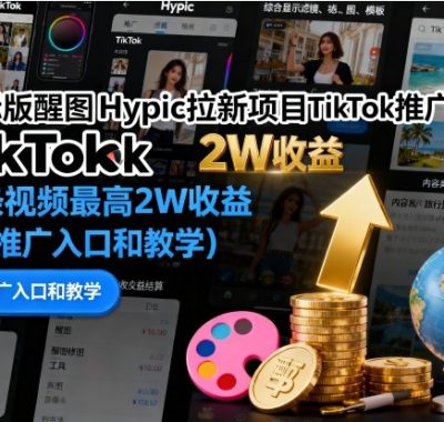 国际版醒图Hypic拉新项目TikTok推广教学，一条视频最高2W收益（附推广入口和教学）