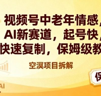 视频号中老年情感,AI新赛道，起号快，可快速复制，保姆级教程