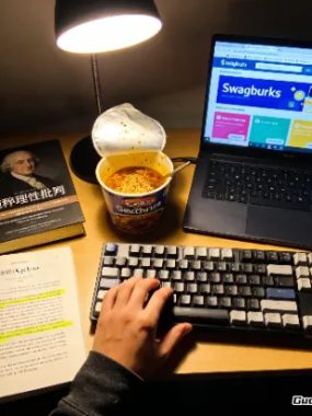 他白天研究康德的星空，晚上用Swagbucks的问卷换了一把键盘