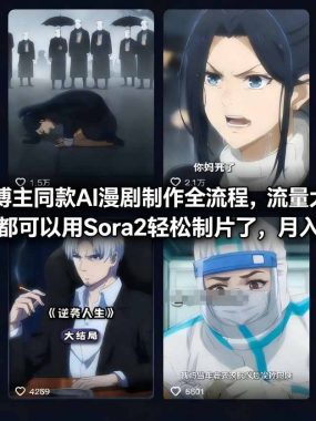 抖音某博主同款AI漫剧制作全流程，流量大变现快，小白都可以用Sora2轻松制片了，月入1W+
