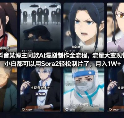 抖音某博主同款AI漫剧制作全流程，流量大变现快，小白都可以用Sora2轻松制片了，月入1W+