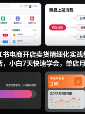 2025小红书电商开店卖货精细化实战教学2.0，不讲废话，小白7天快速学会，单店月利润2W