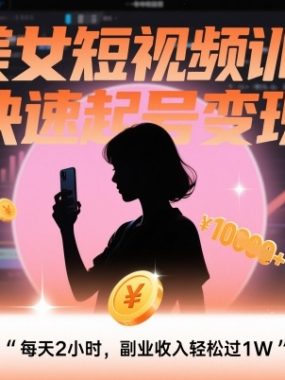 AI美女短视频训练营，快速起号变现，每天2小时，副业收入轻松过1W