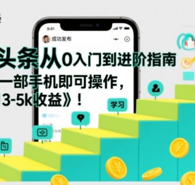 微头条从0入门到进阶指南，0基础一部手机即可操作，每个月3-5k收益