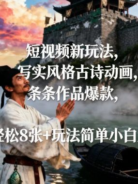 短视频新玩法，写实风格古诗动画，条条作品爆款，日收益轻松8张+玩法简单小白直接操作