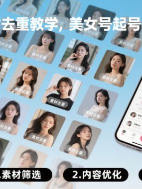 美女素材去重教学，美女号起号涨粉教学