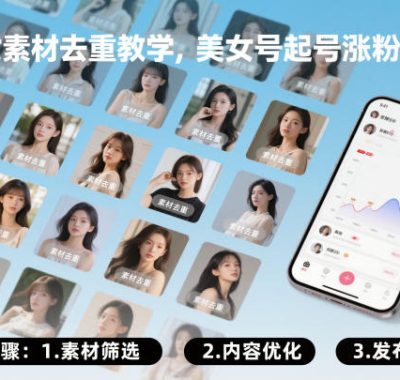 美女素材去重教学，美女号起号涨粉教学