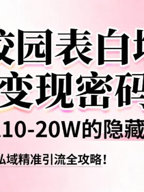 校园表白墙变现密码，年入10-20W的隐藏金矿，大学生私域精准引流全攻略！