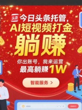 今日头条托管,AI短视频打金,你出账号,我来运营,最高躺賺1W【揭秘】