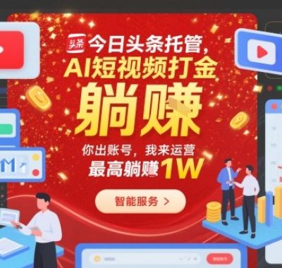 今日头条托管,AI短视频打金,你出账号,我来运营,最高躺賺1W【揭秘】