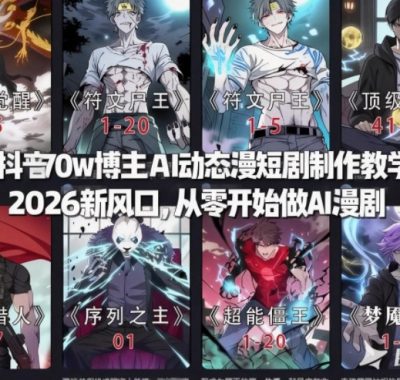 抖音70w博主AI动态漫短剧制作教学，2026新风口，从零开始做AI漫剧，普通人也能月入过W