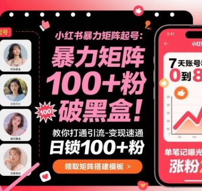 小红书暴力矩阵起号，教你打通引流-变现速通，日锁100+粉，破流量黑盒