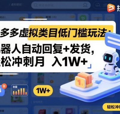 拼多多虚拟类目低门槛玩法：机器人自动回复+发货，轻松冲刺月入1W+