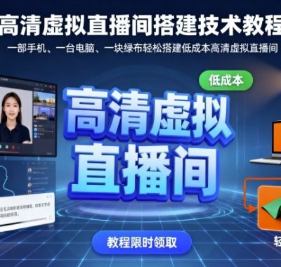 高清虚拟直播间搭建技术教程，一部手机、一台电脑、一块绿布轻松搭建低成本高清虚拟直播间