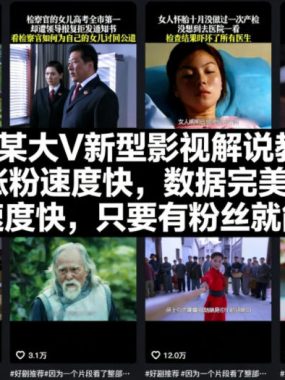 抖音某大V新型影视解说教学，涨粉速度快，数据完美，变现速度快，只要有粉丝就能挣米