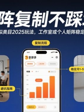 矩阵复制不踩坑！拼多多虚拟类目2025玩法，工作室或者个人矩阵稳定月1-5W【揭秘】