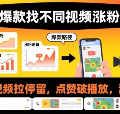 爆款找不同视频涨粉，让视频拉停留，实现点赞，破播放，涨粉