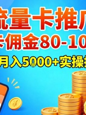 流量卡推广，单卡佣金80-100，新手月入5k+实操拆解！